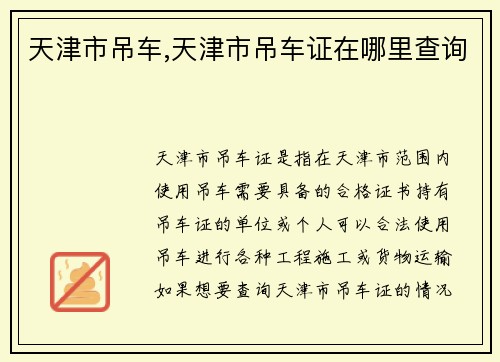 天津市吊车,天津市吊车证在哪里查询
