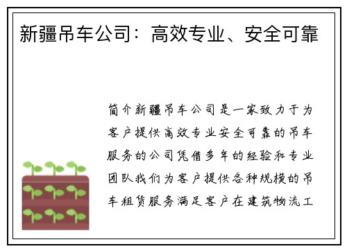 新疆吊车公司：高效专业、安全可靠