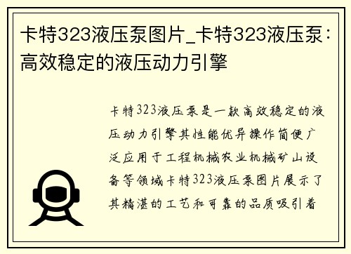 卡特323液压泵图片_卡特323液压泵：高效稳定的液压动力引擎