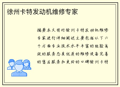 徐州卡特发动机维修专家