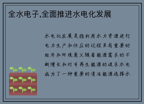 全水电子,全面推进水电化发展