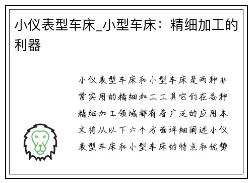 小仪表型车床_小型车床：精细加工的利器
