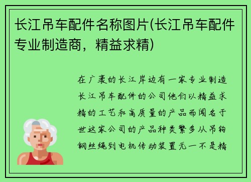 长江吊车配件名称图片(长江吊车配件专业制造商，精益求精)